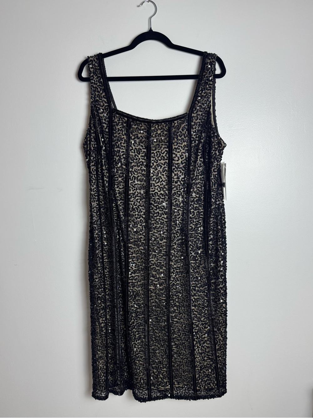 Bella Couture Black Sequin Beaded Midi Evening Dress - size 20
